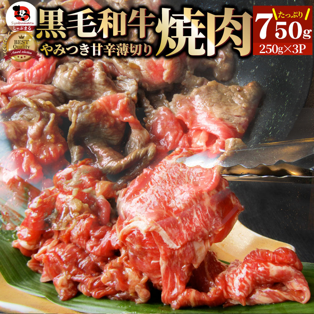黒毛和牛 切り落とし 牛肉 焼肉 霜降り750g(250g×3)和牛 肉 お中元 ギフト 食品 お祝い 新生活 タレ漬け 送料無料 贈り物 贈答 祝い プレゼント