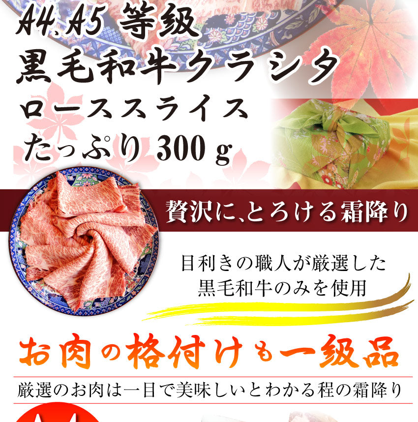 牛肉 肉 A4,A5等級 黒毛和牛 クラシタ ロース スライス 300g お中元 ギフト 食品 プレゼント 女性 男性 お祝い 新生活 グルメ