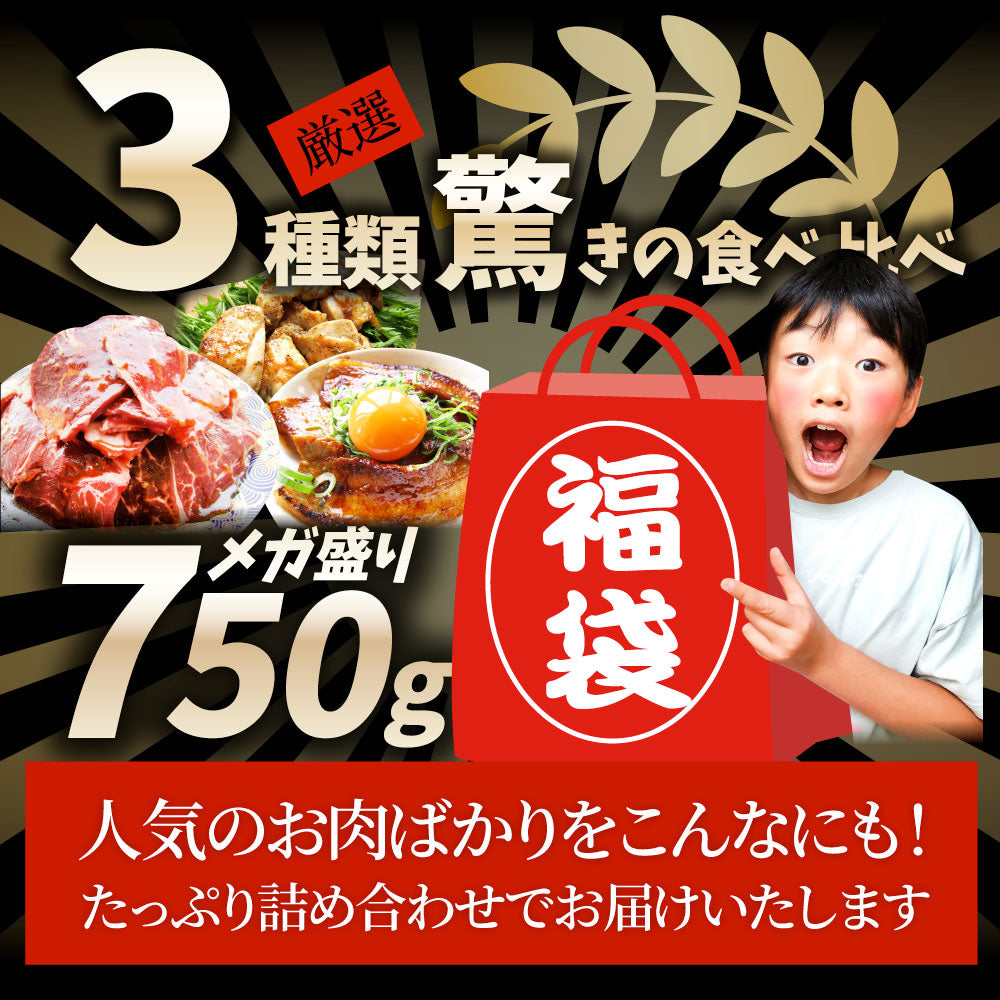 メガ盛り肉の福袋 絶品 焼肉 セット 総重量750g 牛 ハラミ 焼肉 & 豚味噌 カルビ 焼肉 牛肉 焼くだけ&レンジで簡単調理