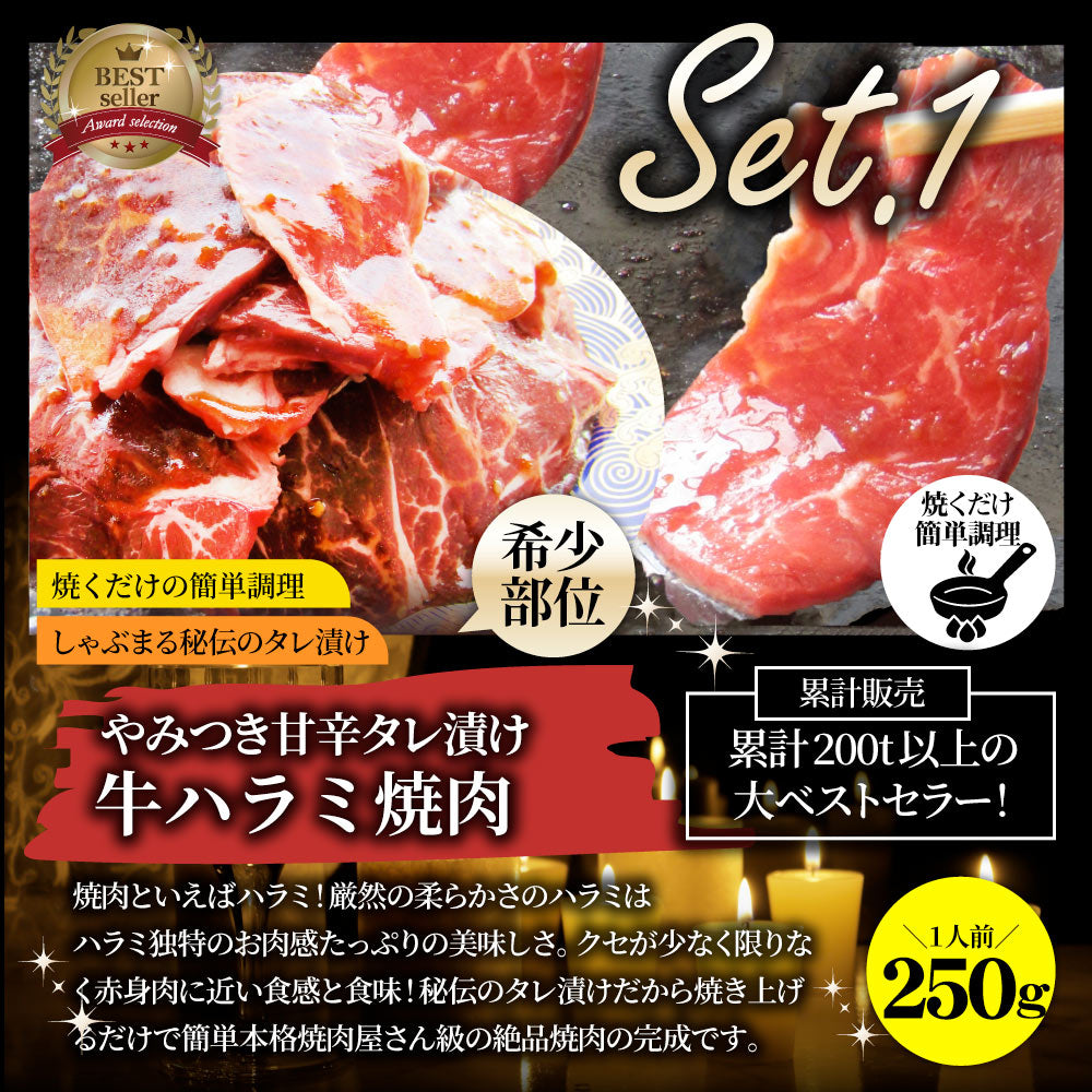 メガ盛り肉の福袋 絶品 焼肉 セット 総重量750g 牛 ハラミ 焼肉 & 豚味噌 カルビ 焼肉 牛肉 焼くだけ&レンジで簡単調理