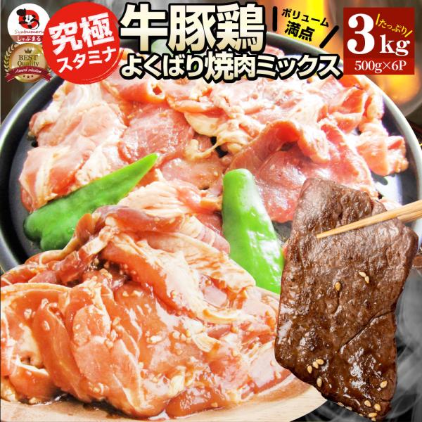 焼肉 ざんまい 牛豚鶏よくばり焼肉ミックス 3kg(500g×6) おトク お徳用 送料無料 肉 通販 お取り寄せ グルメ アウトドア レジャー 送料無料