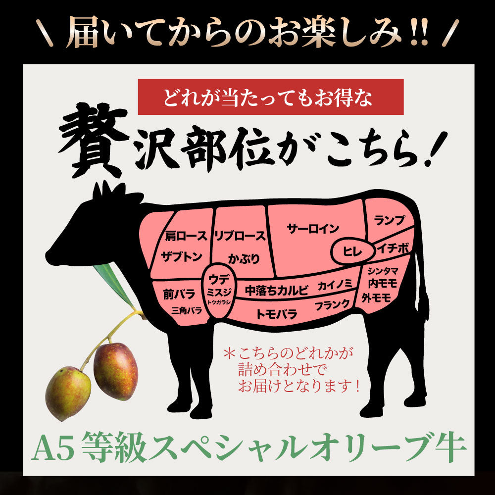 A5等級 オリーブ牛 ガチャ 最大20万円分 黒毛和牛 部位ガチャ 冷凍 お取り寄せ ギフト 高級食材 ブランド牛 福袋 当たる 豪華 牛肉 すき焼き 焼肉 ステーキ 和牛