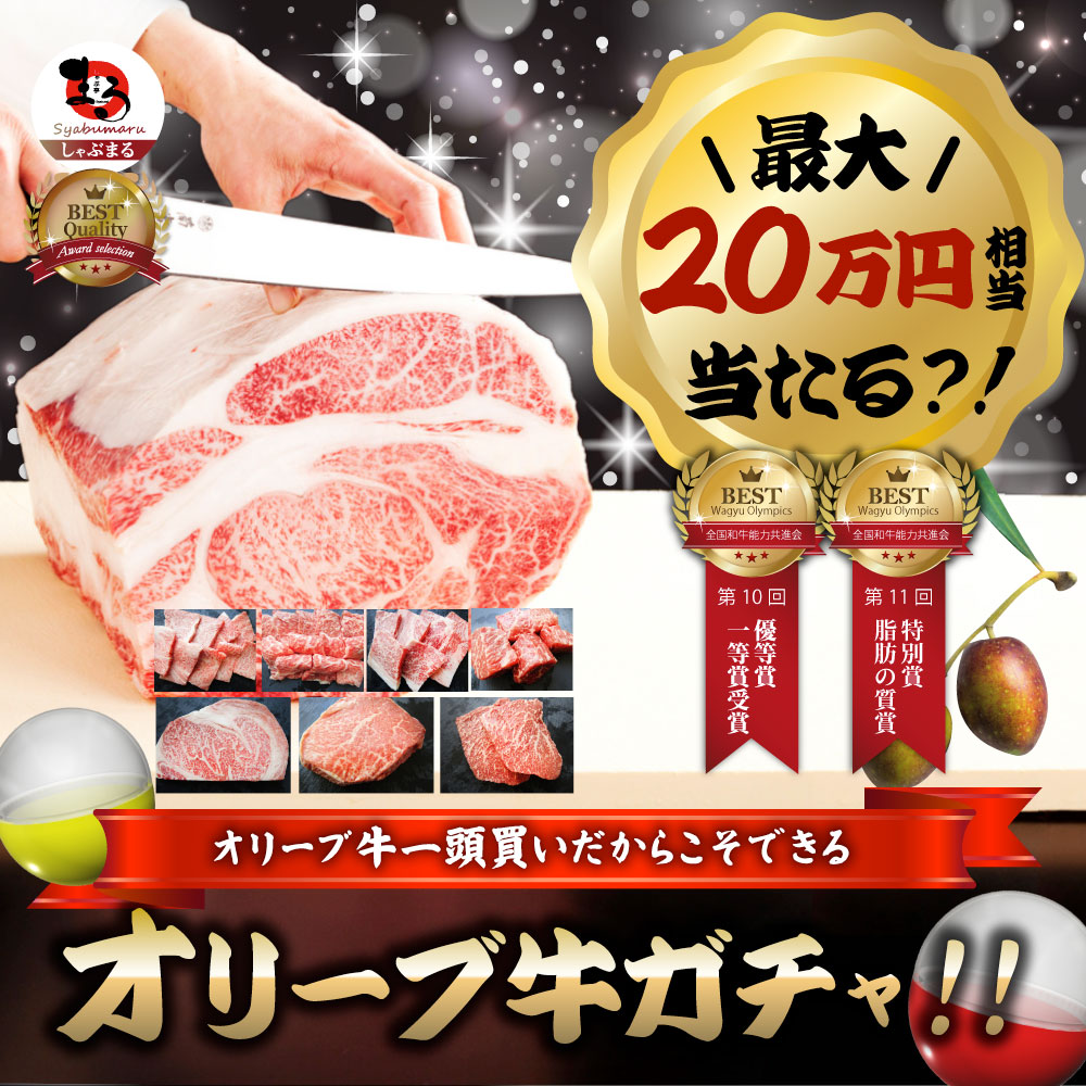 A5等級 オリーブ牛 ガチャ 最大20万円分 黒毛和牛 部位ガチャ 冷凍 お取り寄せ ギフト 高級食材 ブランド牛 福袋 当たる 豪華 牛肉 すき焼き 焼肉 ステーキ 和牛
