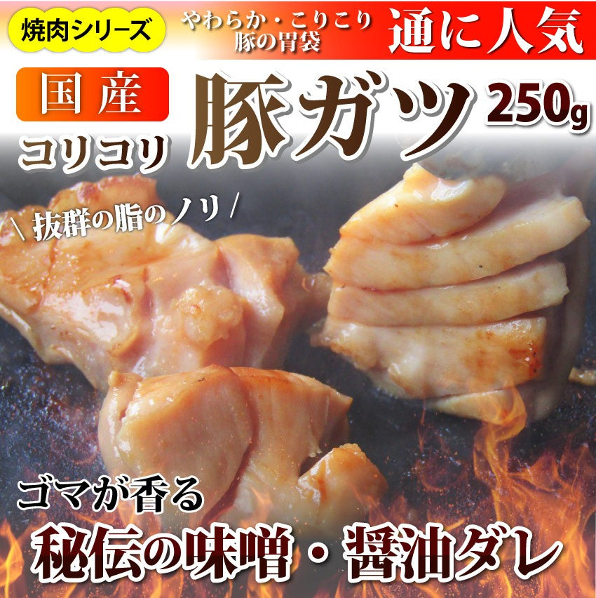 焼肉 豚肉 肉 豚ガツ 国産 がつ 250g ホルモン 胃袋 焼肉用 タレ漬け 焼くだけ コリコリ 高たんぱく 低脂肪 コラーゲン*当日発送対象
