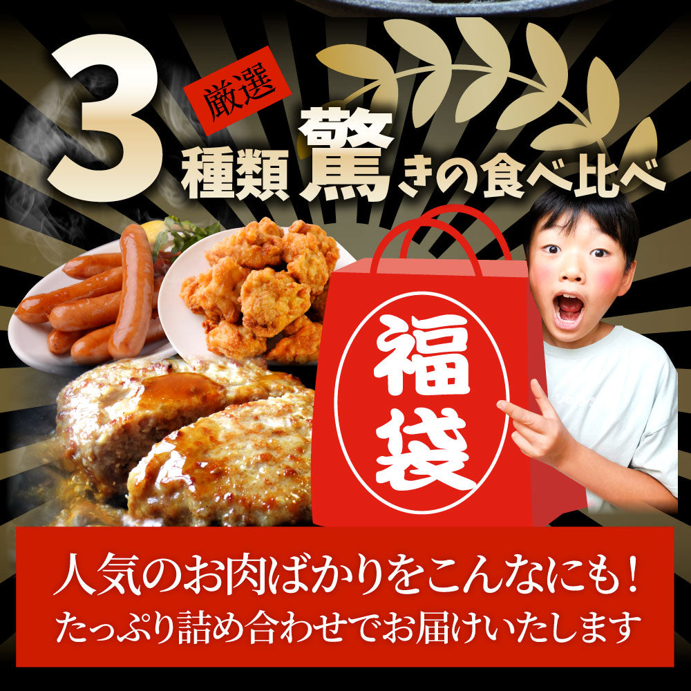 メガ盛り肉の福袋 絶品 惣菜 セ ット 総重量1.5kg ハンバーグ 唐 揚げ ソーセージ 焼くだけ＆レン ジで簡単調理