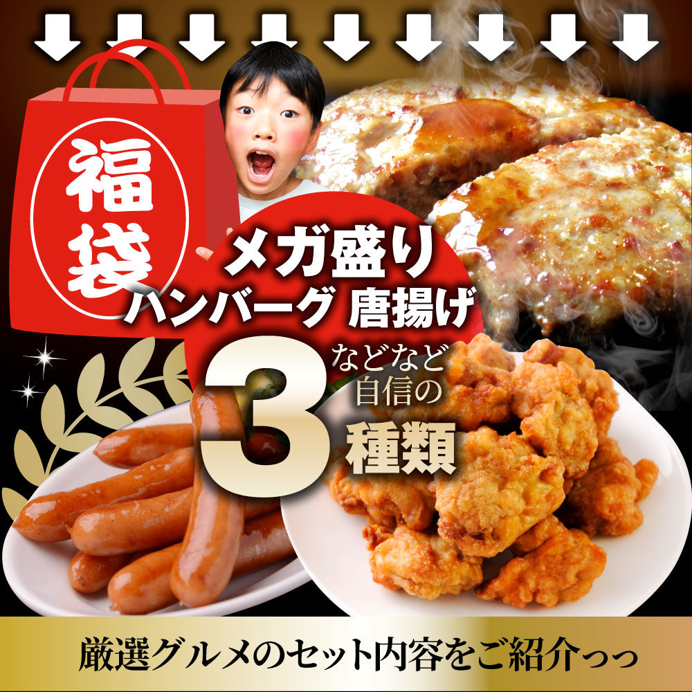 メガ盛り肉の福袋 絶品 惣菜 セ ット 総重量1.5kg ハンバーグ 唐 揚げ ソーセージ 焼くだけ＆レン ジで簡単調理