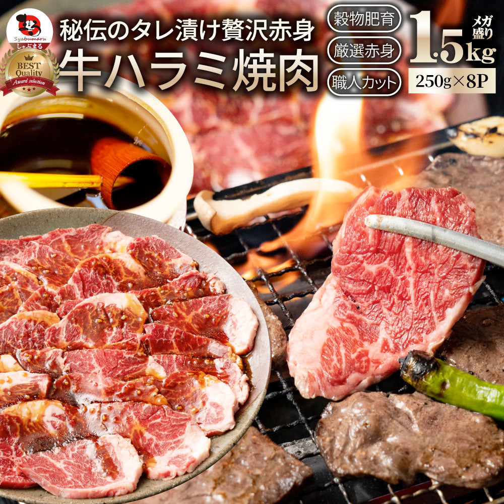 牛ハラミ焼肉（タレ漬け）1.5kg（250g×6） タレ 赤身 はらみ 秘伝 焼肉 やきにく ハラミ アウトドア お家焼肉 BBQ キャンプ キャンプ飯