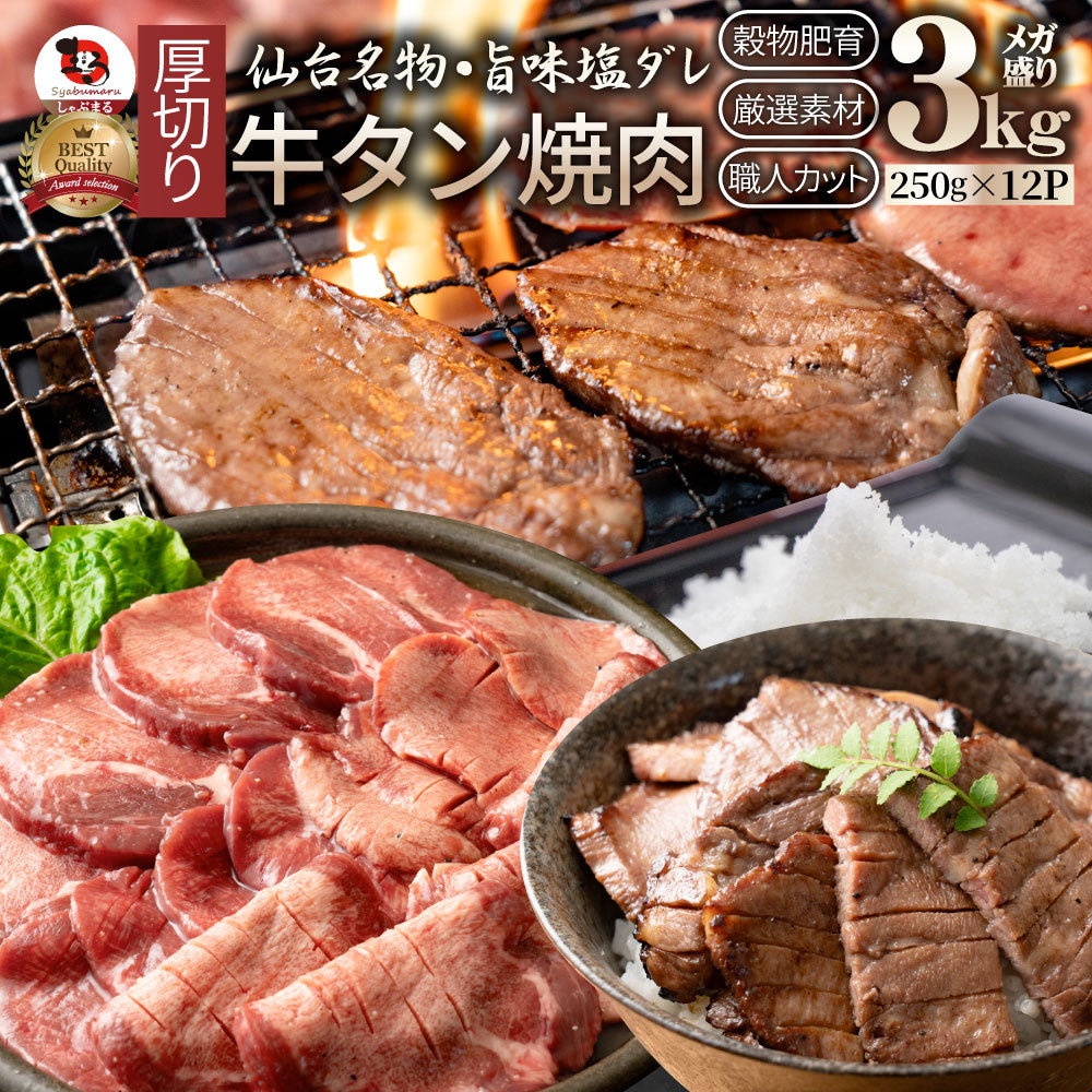 牛肉 肉 牛タン 塩ダレ 3kg 250g×12P 厚切り 約24人前 お中元 ギフト 食品 プレゼント 女性 男性 お祝い 新生活 食品送料無料