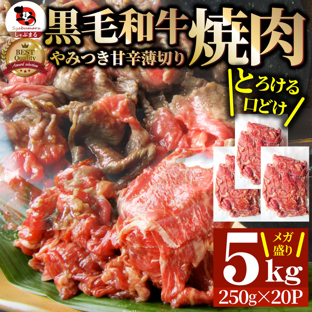 黒毛和牛 切り落とし 牛肉 焼肉 霜降り5kg（250g×20）和牛 肉 お中元 ギフト 食品 お祝い 新生活 タレ漬け 送料無料 贈り物 贈答 祝い プレゼント