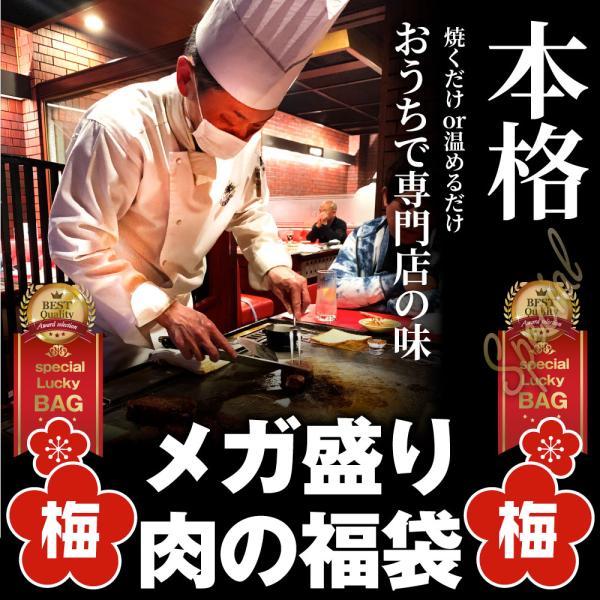 肉 福袋 肉の福袋 「梅福袋」牛肉 食品 メガ盛り 総重量2.5kg超 焼くだけ＆レンジで簡単調理！ランキング1位＆人気のお肉豪華セット 焼肉 ハラミ ランキング1位 ハンバーグ 時短 プレゼント 送料無料
