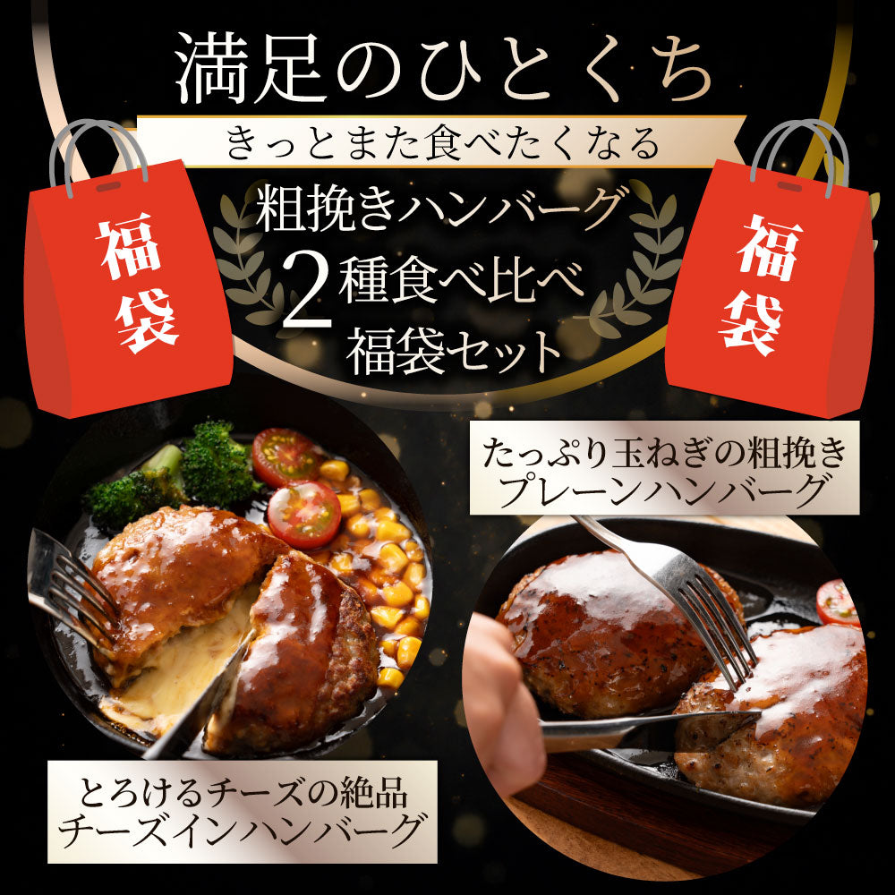 福袋 ハンバーグ 食べ比べ 豪華 メガ盛り 2.2kg 2種セット (プレーン100g×12個、チーズイン100g×10個) 惣菜 お弁当 業務用