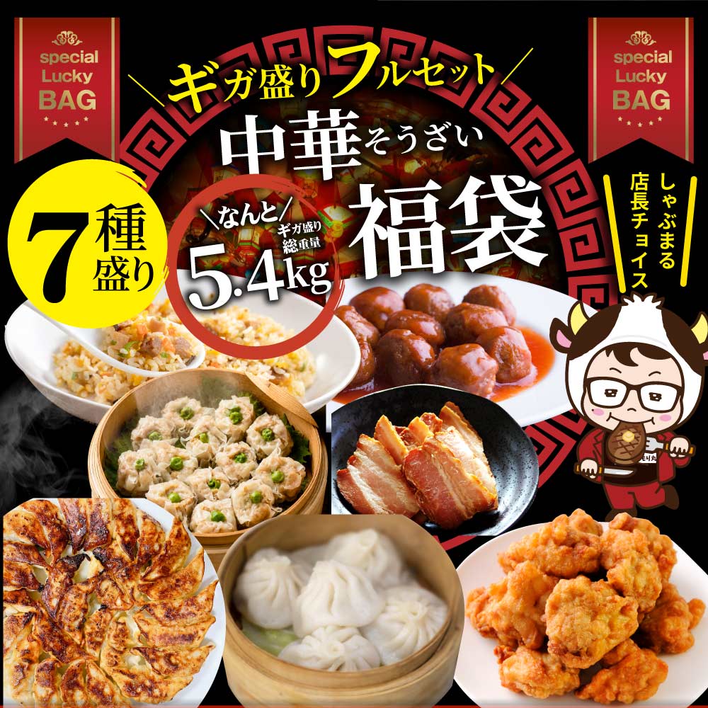 中華 点心 惣菜 (ギガ盛り総重量5.4kg) 福袋 餃子 焼売 小籠包 唐揚げ チャーシュー 焼き豚 チャーハン 焼飯 肉団子 焼豚 肉 ギフト プレゼント 爆買