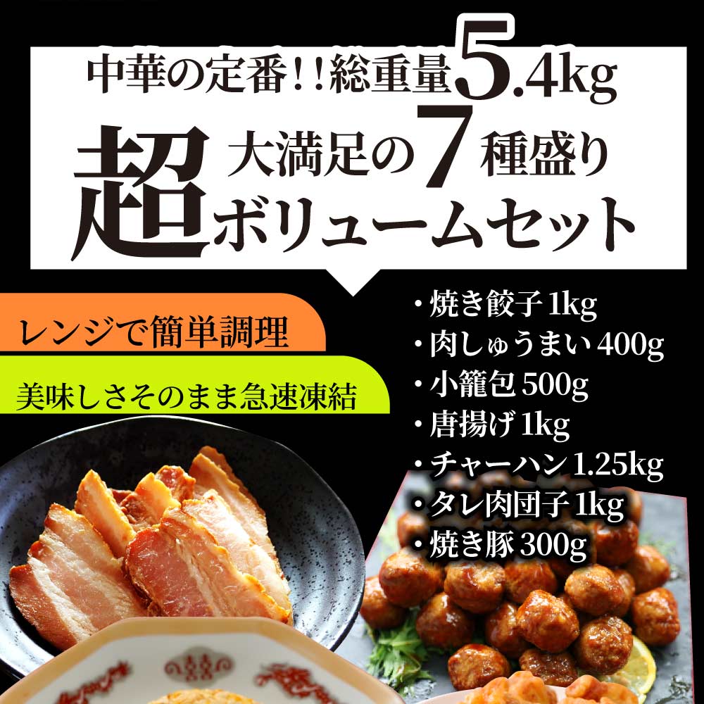 中華 点心 惣菜 (ギガ盛り総重量5.4kg) 福袋 餃子 焼売 小籠包 唐揚げ チャーシュー 焼き豚 チャーハン 焼飯 肉団子 焼豚 肉 ギフト プレゼント 爆買