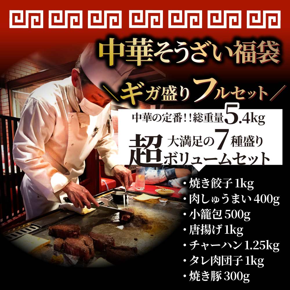 中華 点心 惣菜 (ギガ盛り総重量5.4kg) 福袋 餃子 焼売 小籠包 唐揚げ チャーシュー 焼き豚 チャーハン 焼飯 肉団子 焼豚 肉 ギフト プレゼント 爆買