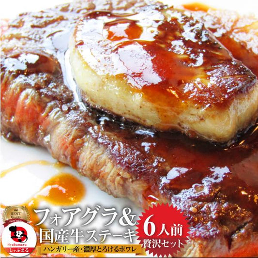 肉 牛肉 お中元 ギフト 食品 プレゼント お祝い 国産牛 ランプステーキ フォアグラ セット 6人前 ステーキ130g×6枚＆フォアグラ6個