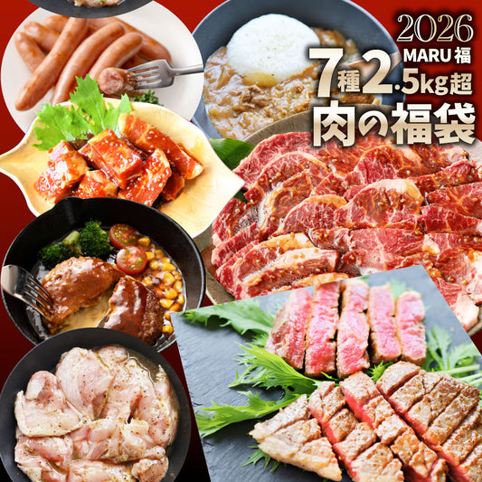 2026 まるふく 肉の福袋 7種 2.56kg ランプステーキ 牛ハラミ ハンバーグ トンテキ バジルチキン カレー ソーセージ 冷凍 詰め合わせ 肉セット 爆買