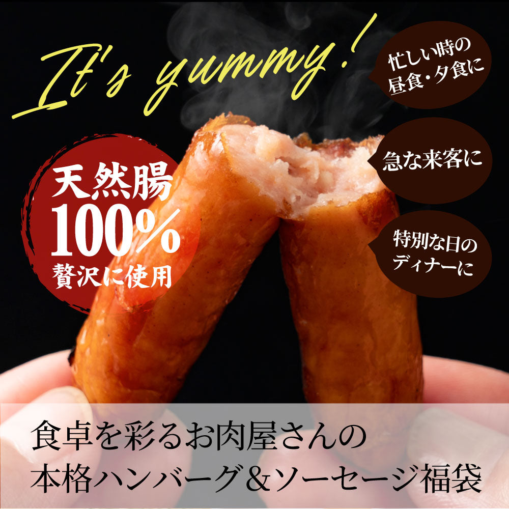 ハンバーグ ソーセージ 福袋 2.2kg お肉屋さんのジューシー粗挽きハンバーグ＆ソーセージ 食べ比べセット 冷凍 惣菜 お弁当 あす楽 業務用 温めるだけ 送料無料