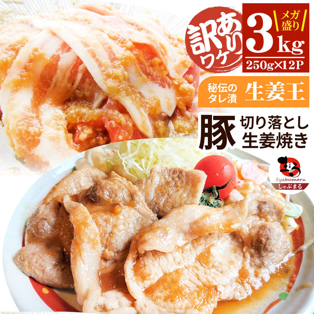 肉 訳あり 豚 生姜焼き 焼くだけ 3kg（250g×12）「生姜王」 ジューシー ミックス 豚 生姜 焼き 切り落とし おかず *当日出荷