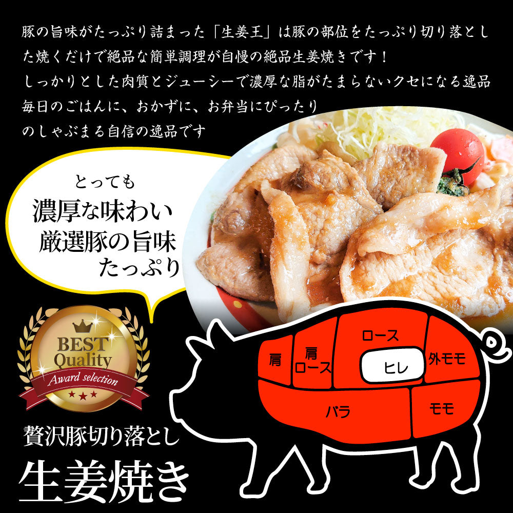 肉 訳あり 豚 生姜焼き 焼くだけ 500g（250g×2）「生姜王」 ジューシー ミックス 豚 生姜 焼き 切り落とし おかず *当日出荷