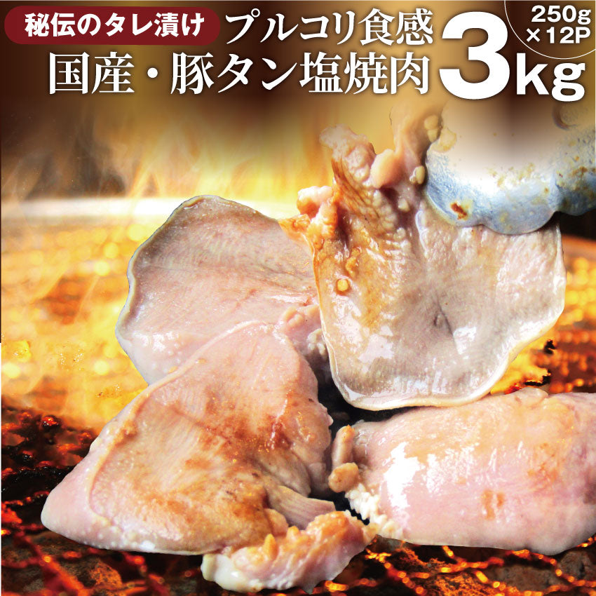 焼肉 豚肉 肉 国産 豚タン タン たん ホルモン 3kg 250g×12袋 焼肉用 タレ漬け BBQ 焼くだけ キャンプ キャンプ飯＊送料無料