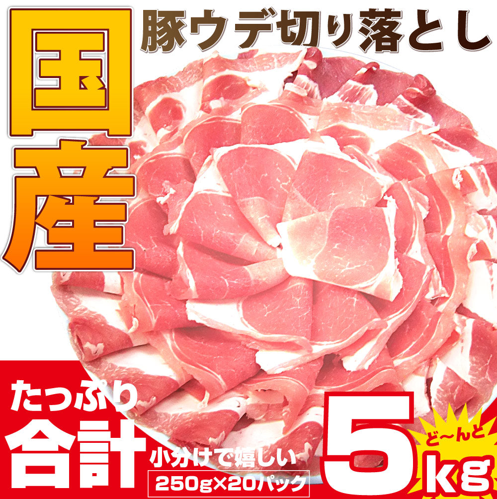 豚肉 スライス ウデ 切り落とし 国産 5kg 250g×20 メガ盛り うで 炒め物 豚 肉