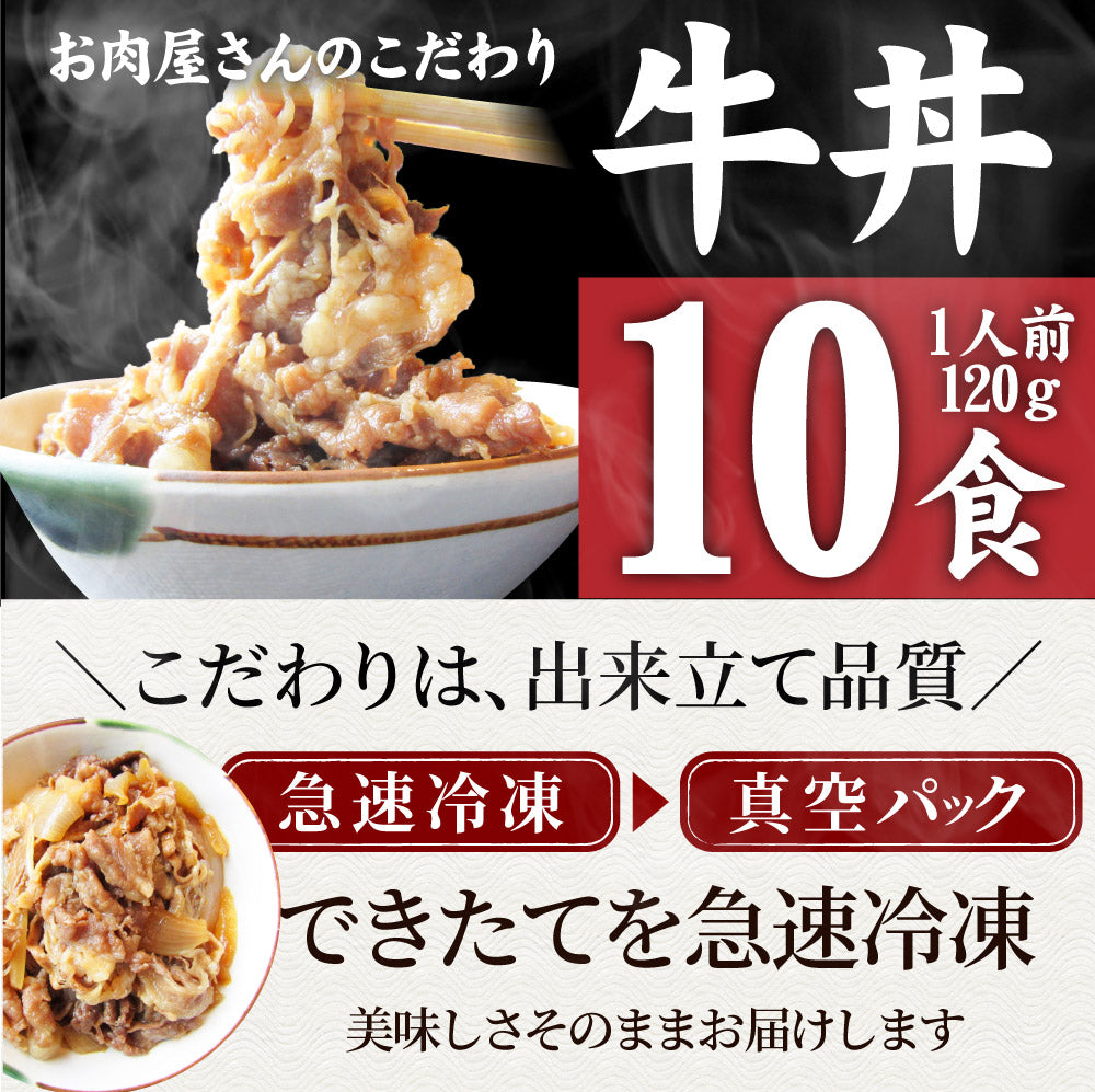 牛丼 牛丼の具 10個セット お肉屋さんのこだわり たっぷり牛肉の簡単牛丼 1食120g