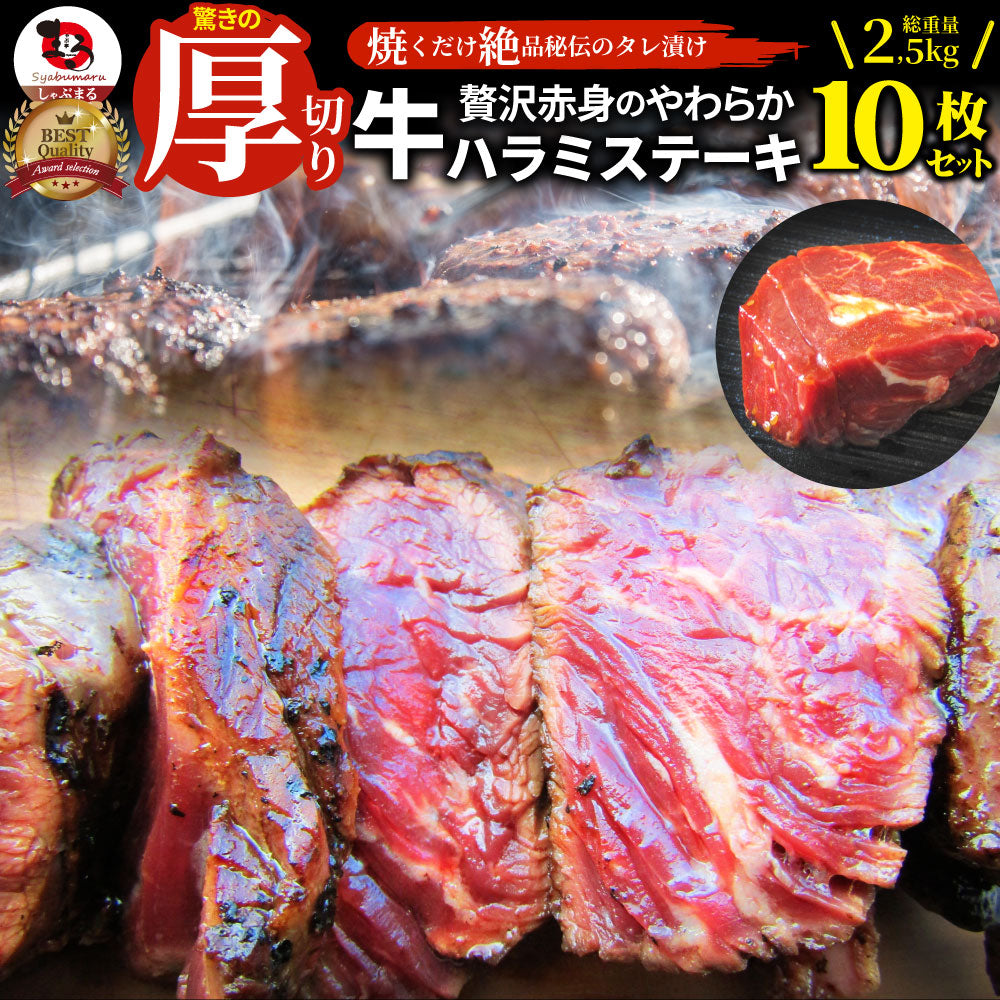 ステーキ ハラミ 牛ハラミ ブロック 焼肉 （タレ漬け）2,500g(250g×10) 赤身 はらみ