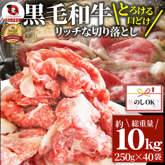 牛肉 肉 黒毛和牛 しゃぶしゃぶ すき焼き 贅沢 霜降り 切り落とし たっぷりメガ盛り 10kg(250×40p) お中元 ギフト 食品 プレゼント 女性 男性 お祝い 新生活
