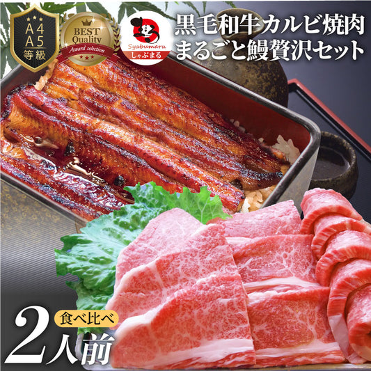 黒毛和牛 ＆ まるごと鰻 セット 2人前 肉 お中元 ギフト 食品 プレゼント 女性 男性 お祝い 新生活 黒毛和牛 カルビ 焼肉 A4 ～ A5等級 牛肉 贅沢 うなぎ