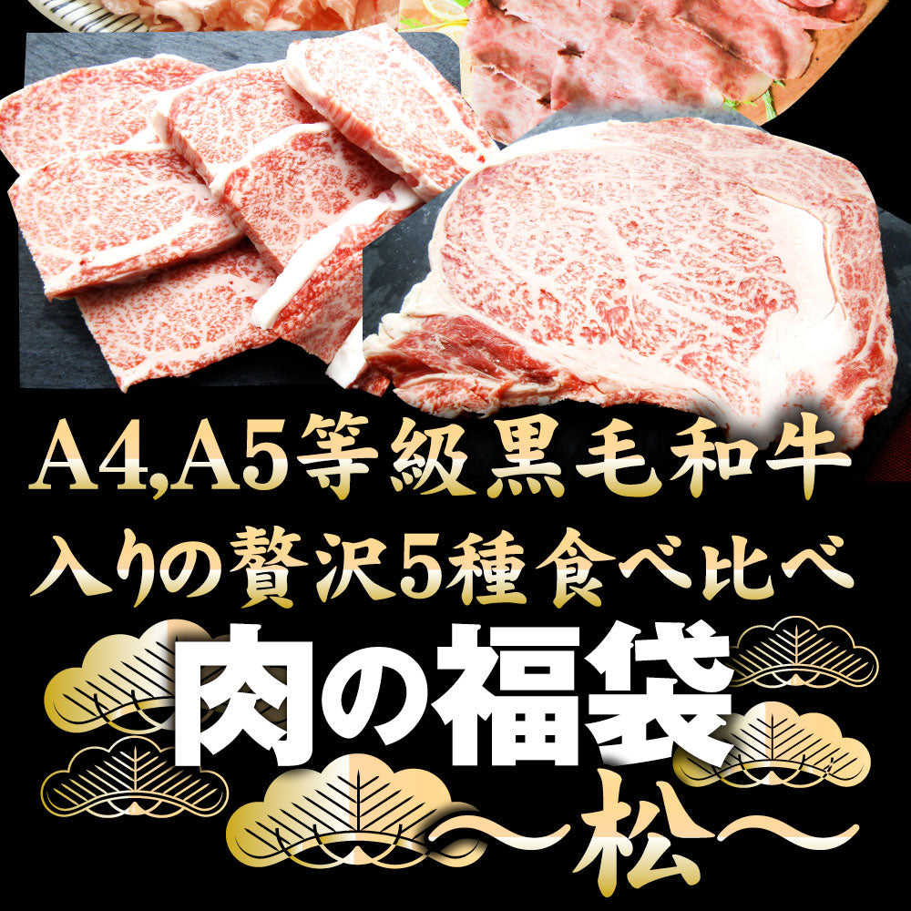 肉 福袋 黒毛和牛入り 2023年 肉の福袋 「松福袋」総重量1kg超 5種食べ比べ 牛肉 食品 メガ盛り 焼くだけ＆解凍するだけ簡単調理！ランキング1位＆人気のお肉豪華セット