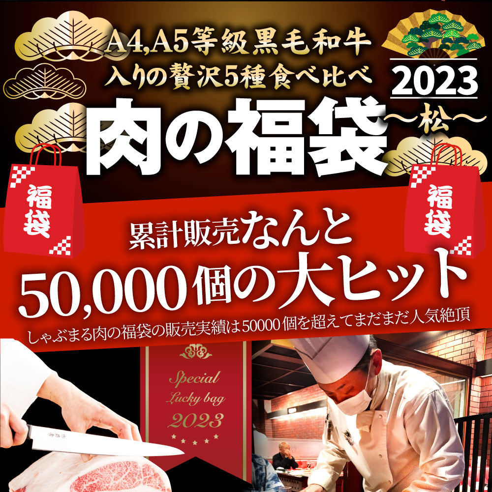 肉 福袋 黒毛和牛入り 2023年 肉の福袋 「松福袋」総重量1kg超 5種食べ比べ 牛肉 食品 メガ盛り 焼くだけ＆解凍するだけ簡単調理！ランキング1位＆人気のお肉豪華セット