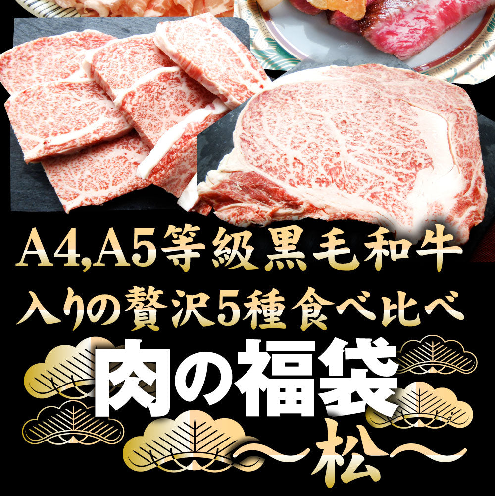 肉 福袋 黒毛和牛入り 2023年 肉の福袋 「松福袋」総重量1kg超 5種食べ比べ 牛肉 食品 メガ盛り 焼くだけ＆解凍するだけ簡単調理！ランキング1位＆人気のお肉豪華セット