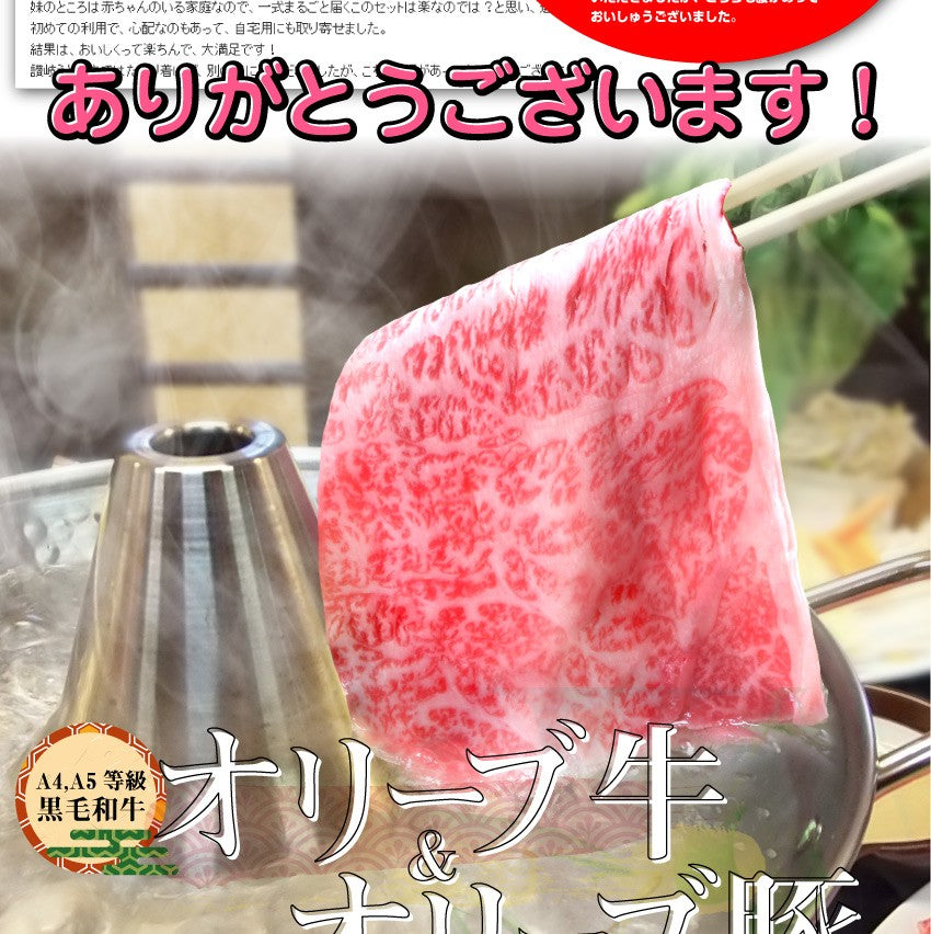 肉 牛肉 しゃぶしゃぶ 2人前 食べ比べ セット オリーブ牛 オリーブ豚 黒毛和牛 讃岐うどん グルメ お中元 ギフト 食品 プレゼント 女性 男性 お祝い 新生活