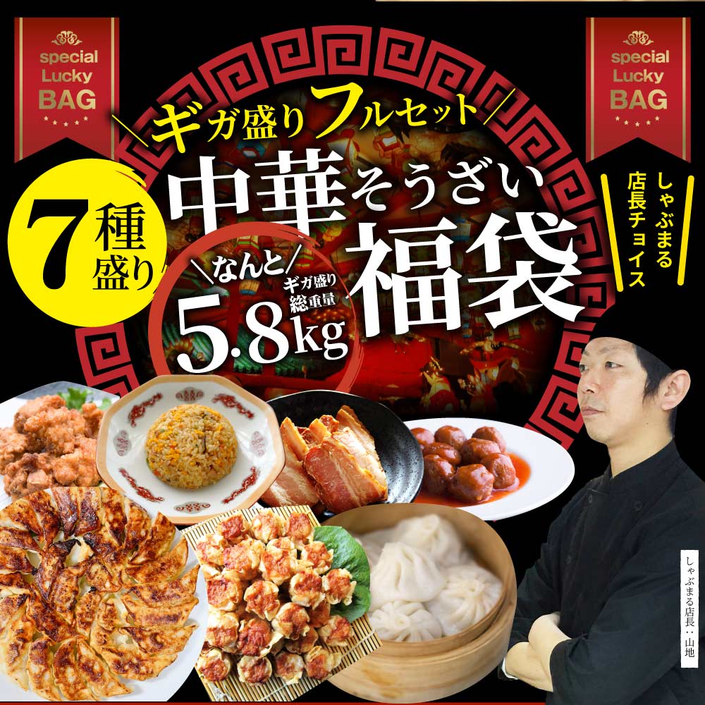 中華 点心 惣菜 《ギガ盛り総重量5.8kg》 福袋 冷凍 セット 餃子 焼売 小籠包 唐揚げ チャーハン 焼飯 肉団子 焼豚 肉 お中元 ギフト 2022 食べ物 食品 誕生日