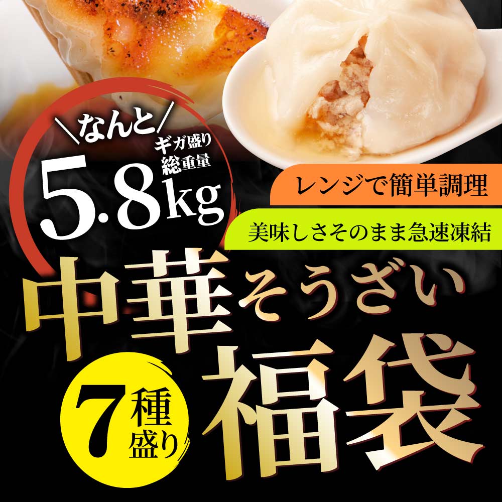 中華 点心 惣菜 《ギガ盛り総重量5.8kg》 福袋 冷凍 セット 餃子 焼売 小籠包 唐揚げ チャーハン 焼飯 肉団子 焼豚 肉 お中元 ギフト 2022 食べ物 食品 誕生日